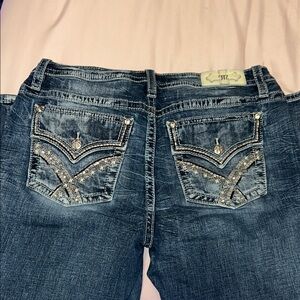 Miss Me Dark Blue Boot Cut Jeans with Embellished Pockets